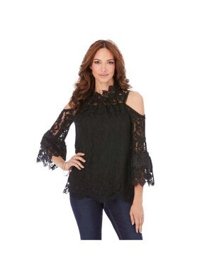 Nanette Lepore Black Lace Cold-Shoulder Top